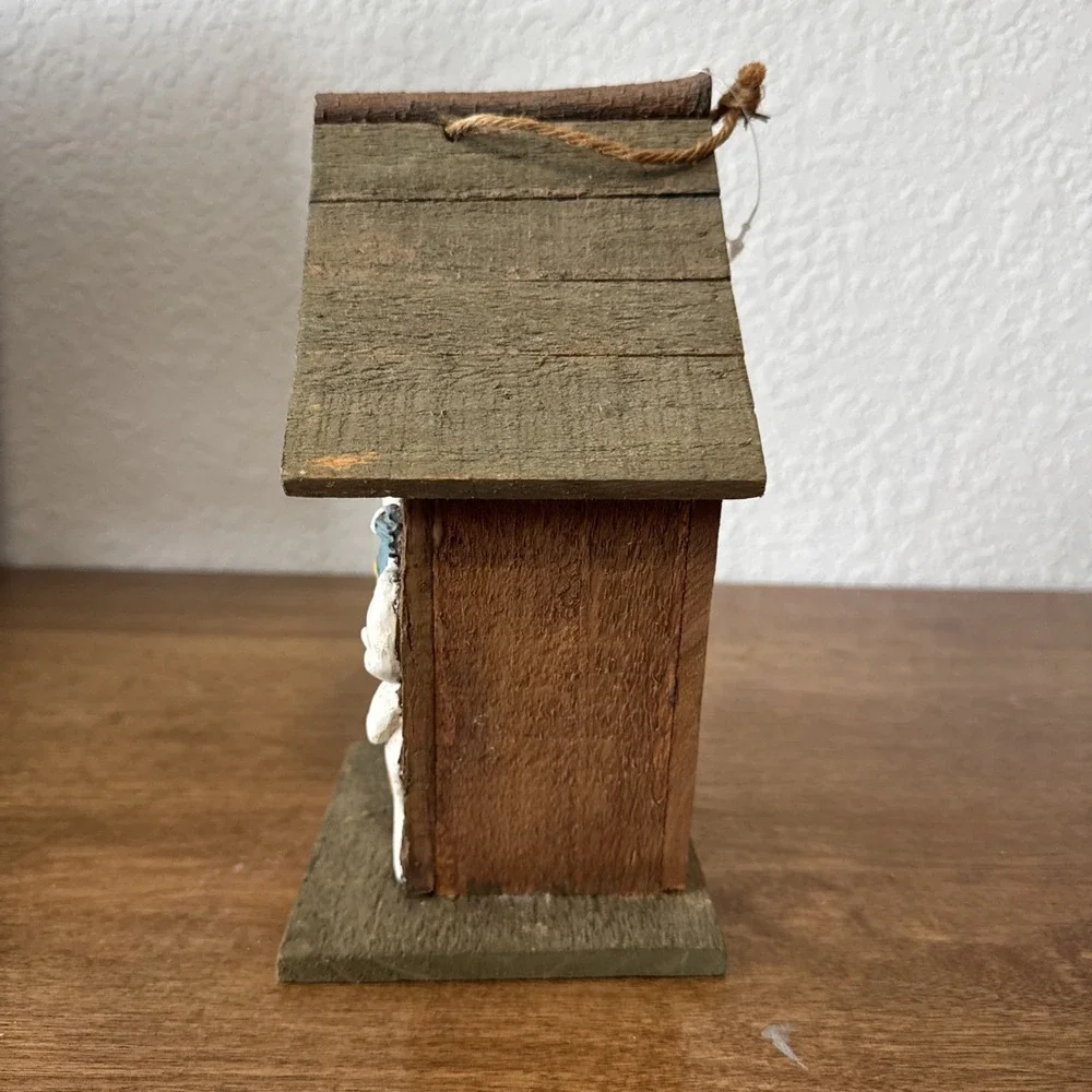 Halloween Wooden Birdhouse With Ceramic Ghost Boo